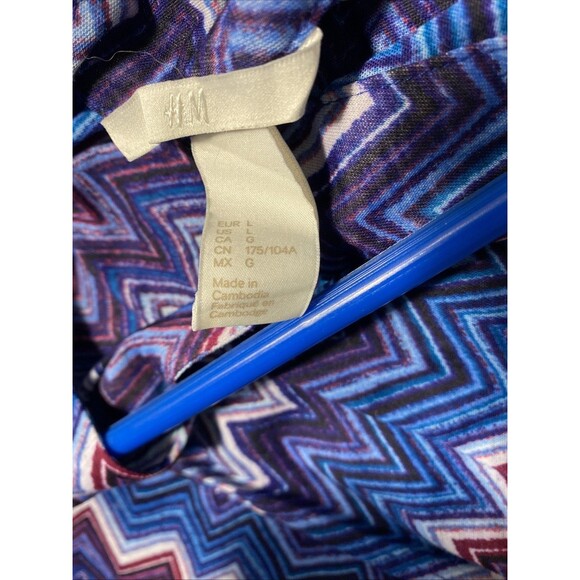 H&M Blouse Large Belted‎ Sleeveless Abstract Blue Large Light Spring Summer - Picture 6 of 7